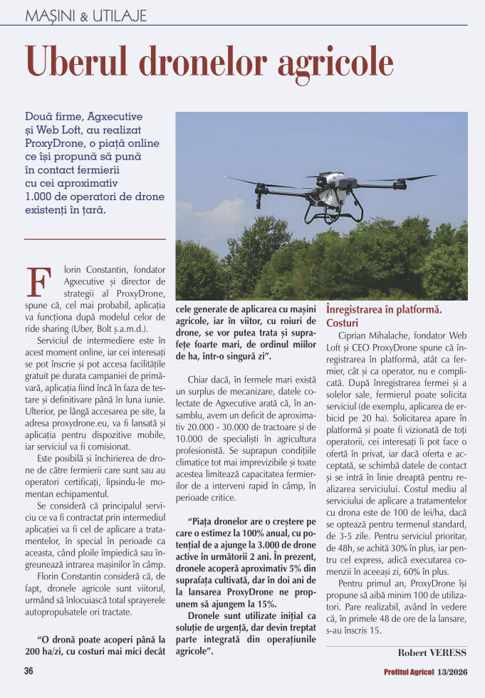 The article in Profitul Agricol no. 13, 15 April 2026